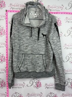 PINK Victoria secret sequins sweater Marled Sequin-Trim Zip Hoodie 2014
